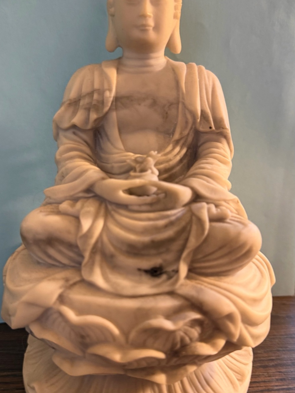 White Marble-Effect Buddha Statue Home Art Figurine
